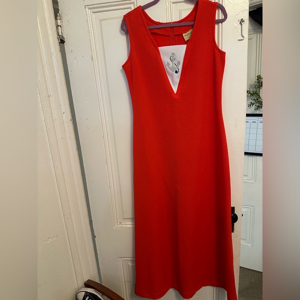 Elegant cruise anchor vintage 1970s Red Sleeveless maxi Dress🚢⚓️